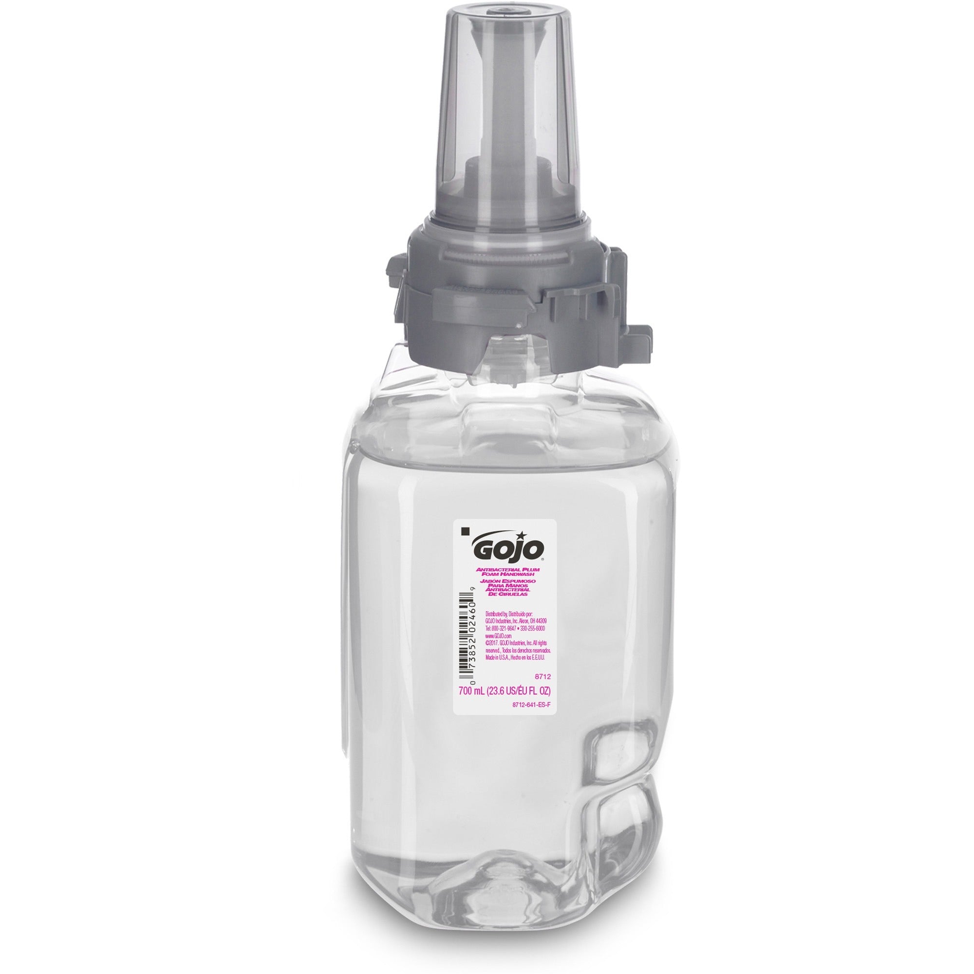 Gojo&reg; ADX-7 Dispenser Antibacterial Hand Soap Refill - Plum Scent - 23.67 fl oz - Pump Bottle Dispenser - Bacteria Remover, Kill Germs - Hand, Skin - Moisturizing - Antibacterial - Clear - Rich Lather, Bio-based - 1 Each