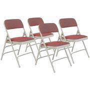 NPS® 2300 Series Deluxe Fabric Upholstered Triple Brace Double Hinge Premium Folding Chair, Pack of 4, Surface Color: Majestic Cabernet, Frame Color: Grey
