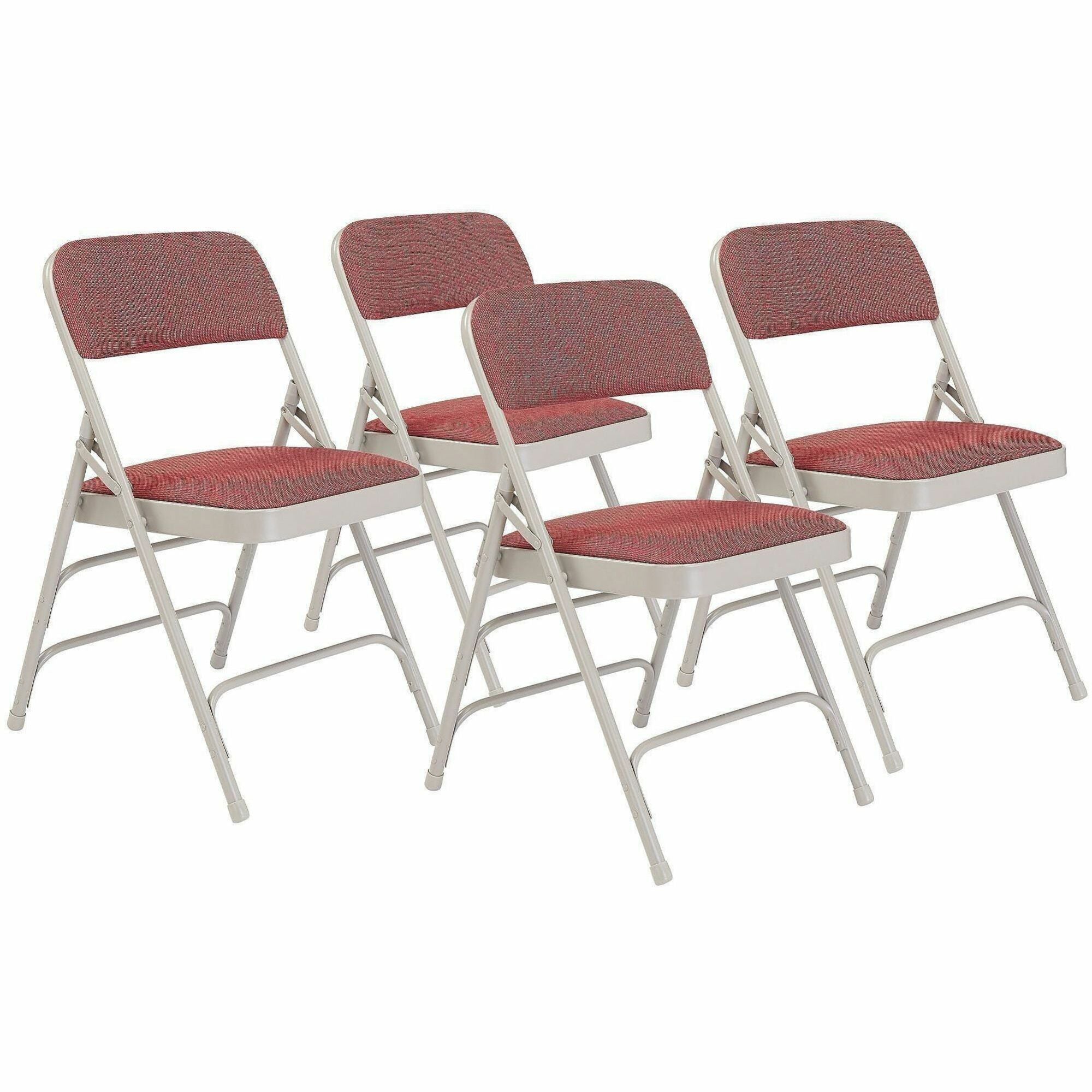 NPS® 2300 Series Deluxe Fabric Upholstered Triple Brace Double Hinge Premium Folding Chair, Pack of 4, Surface Color: Majestic Cabernet, Frame Color: Grey