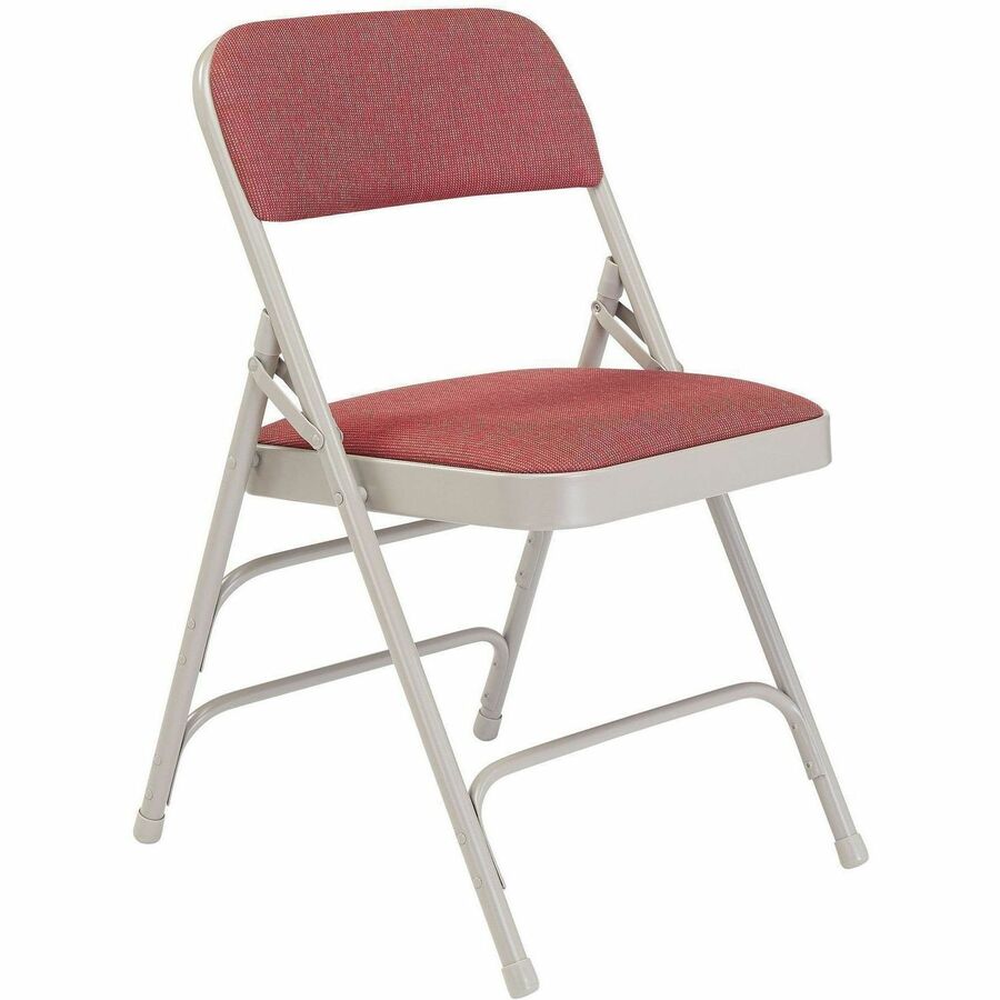 NPS® 2300 Series Deluxe Fabric Upholstered Triple Brace Double Hinge Premium Folding Chair, Pack of 4, Surface Color: Majestic Cabernet, Frame Color: Grey