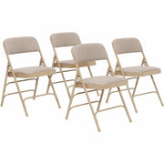 NPS® 2300 Series Deluxe Fabric Upholstered Triple Brace Double Hinge Premium Folding Chair, Pack of 4, Surface Color: Café Beige, Frame Color: Beige
