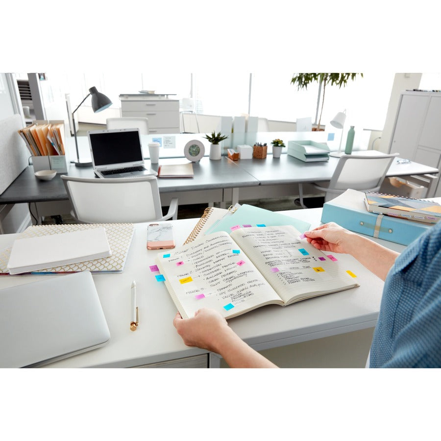 Post-it&reg; Flags in Desk Grip Dispenser - 200 - 1" Flag/Note Width x 1 3/4" Flag/Note Length - Rectangle - Unruled - Blue - Removable, Self-adhesive - Dispenser Included - 200 / Pack