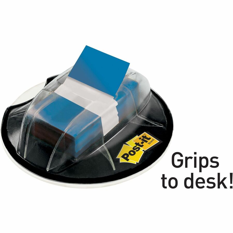 Post-it&reg; Flags in Desk Grip Dispenser - 200 - 1" Flag/Note Width x 1 3/4" Flag/Note Length - Rectangle - Unruled - Blue - Removable, Self-adhesive - Dispenser Included - 200 / Pack