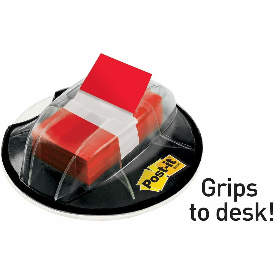 Post-it&reg; Flags in Desk Grip Dispenser - 200 - 1" Flag/Note Width x 1 3/4" Flag/Note Length - Rectangle - Unruled - Red - Removable, Self-adhesive - Dispenser Included - 200 / Pack