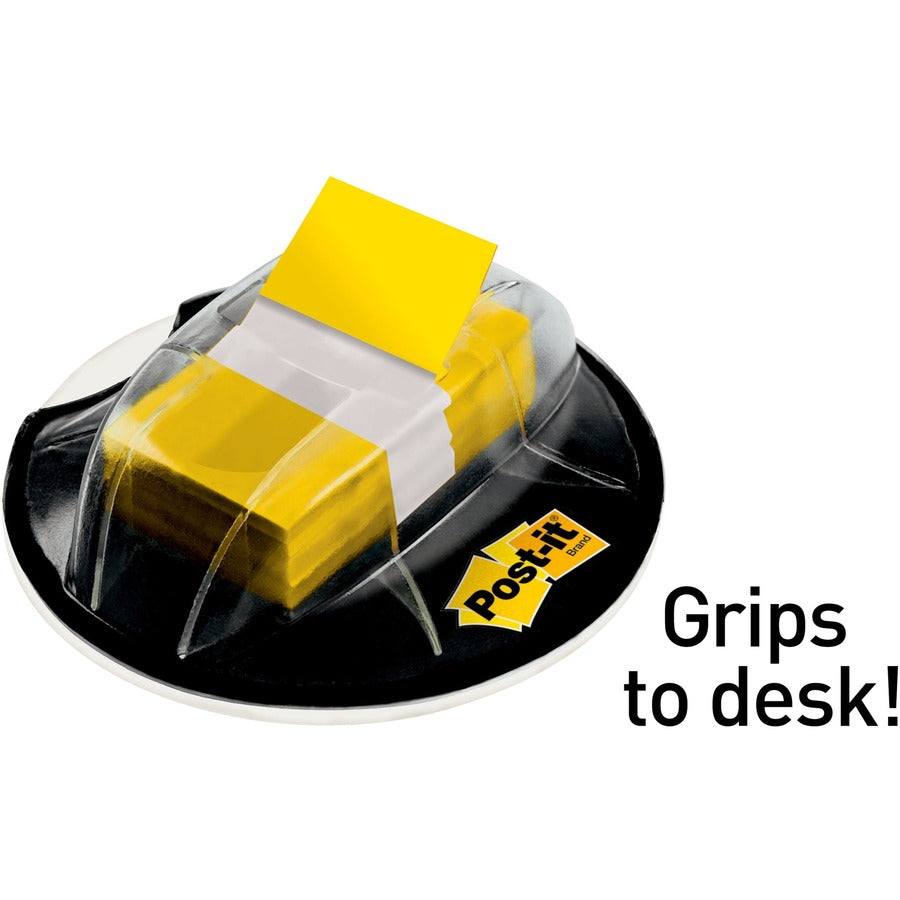 Post-it&reg; Flags in Desk Grip Dispenser - 200 - 1" Flag/Note Width x 1 3/4" Flag/Note Length - Rectangle - Unruled - Yellow - Removable, Self-adhesive - Dispenser Included - 200 / Pack
