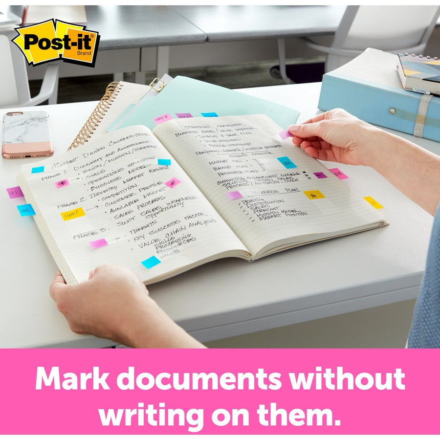 Post-it&reg; Flags in Desk Grip Dispenser - 200 - 1" Flag/Note Width x 1 3/4" Flag/Note Length - Rectangle - Unruled - Yellow - Removable, Self-adhesive - Dispenser Included - 200 / Pack