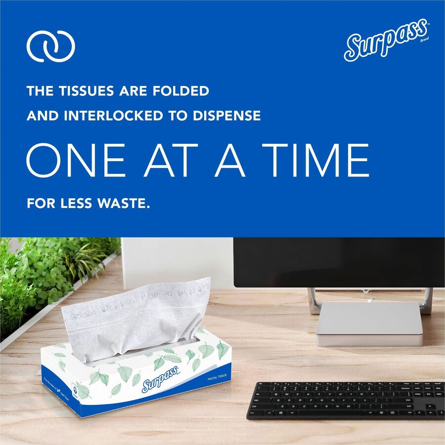 Surpass Flat Box Facial Tissue for Business - 2 Ply - WhiteBox - 100/Box - 1 Carton