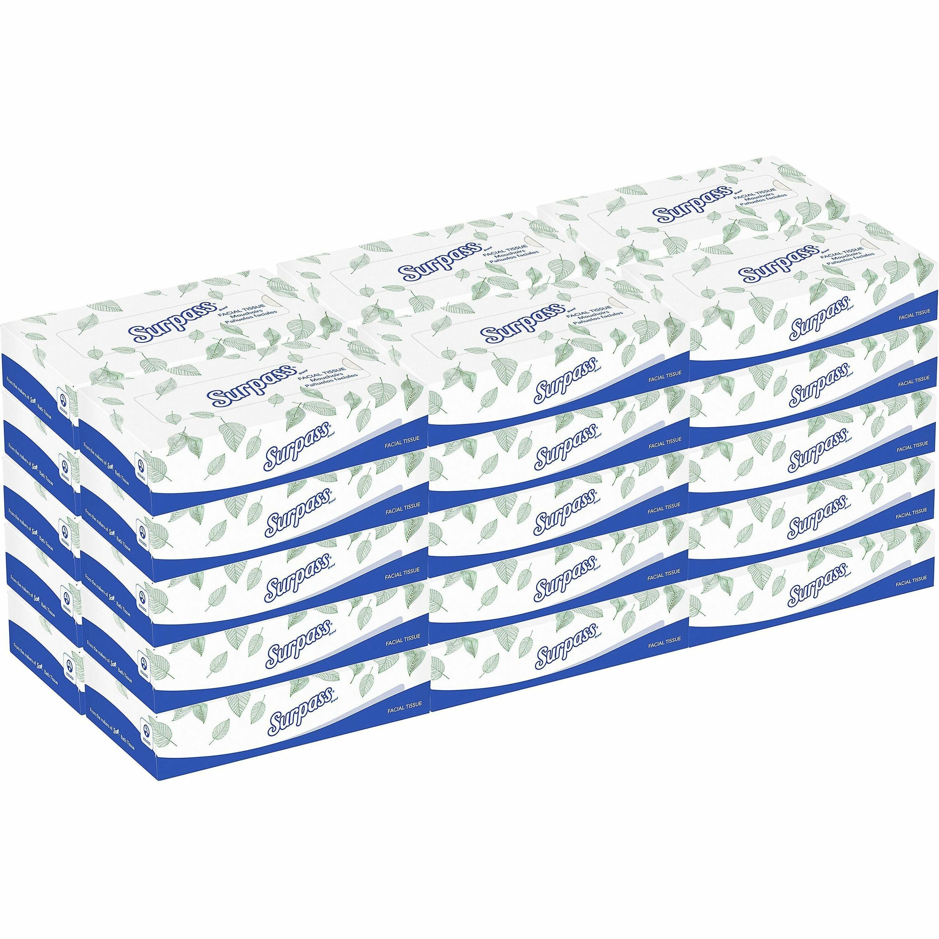 Surpass Flat Box Facial Tissue for Business - 2 Ply - WhiteBox - 100/Box - 1 Carton