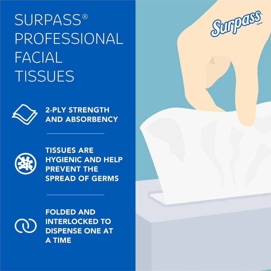 Surpass Flat Box Facial Tissue for Business - 2 Ply - WhiteBox - 100/Box - 1 Carton