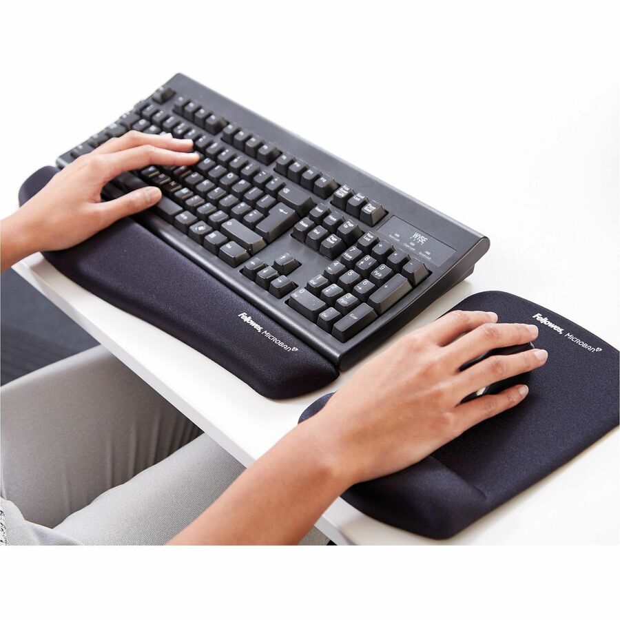 Fellowes PlushTouch Microban Keyboard Wrist Rest - 1" Height x 18.13" Width x 3.19" Depth - Black - Polyurethane - Wear Resistant, Tear Resistant, Skid Proof - 1 Each