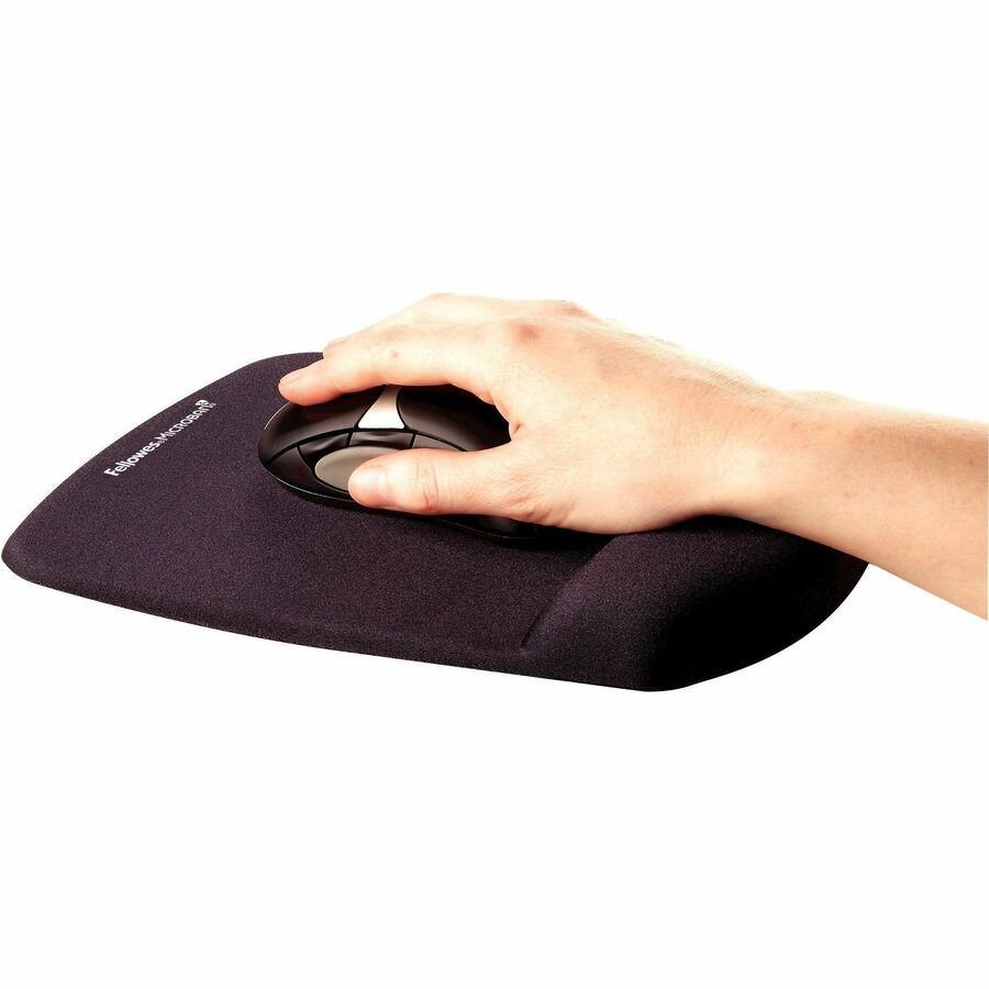 Fellowes PlushTouch Microban Mouse Pad Wrist Rest - 1" Height x 7.25" Width x 9.38" Depth - Black - Polyurethane, Foam - Wear Resistant, Tear Resistant, Skid Proof - 1 Each