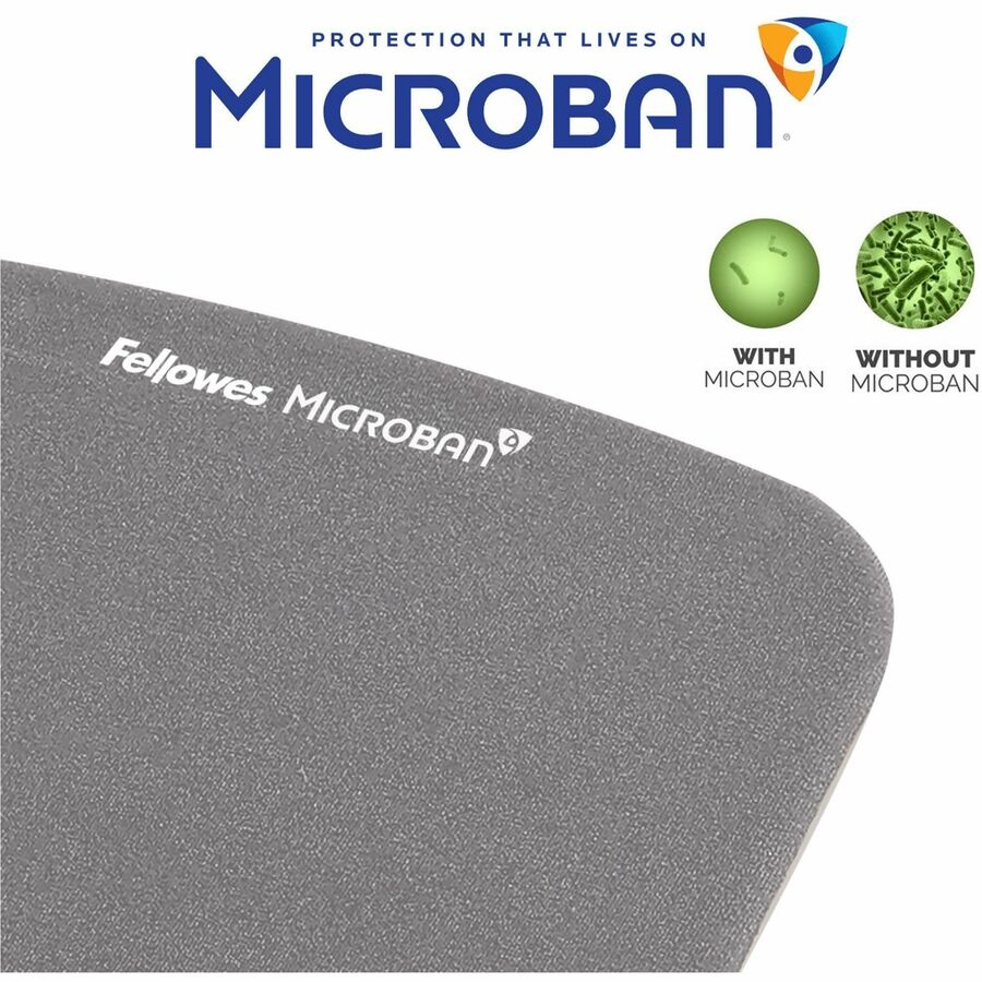 Fellowes PlushTouch Microban Mouse Pad Wrist Rest - 1" Height x 7.25" Width x 9.38" Depth - Graphite - Polyurethane, Foam - Wear Resistant, Tear Resistant, Skid Proof - 1 Each