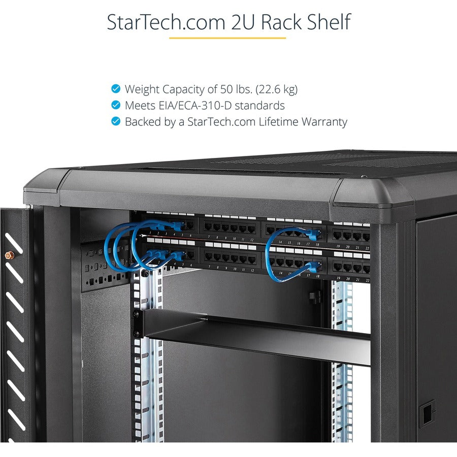 StarTech.com 2U 22in Depth Fixed Rack Mount Shelf - 50lbs / 22kg