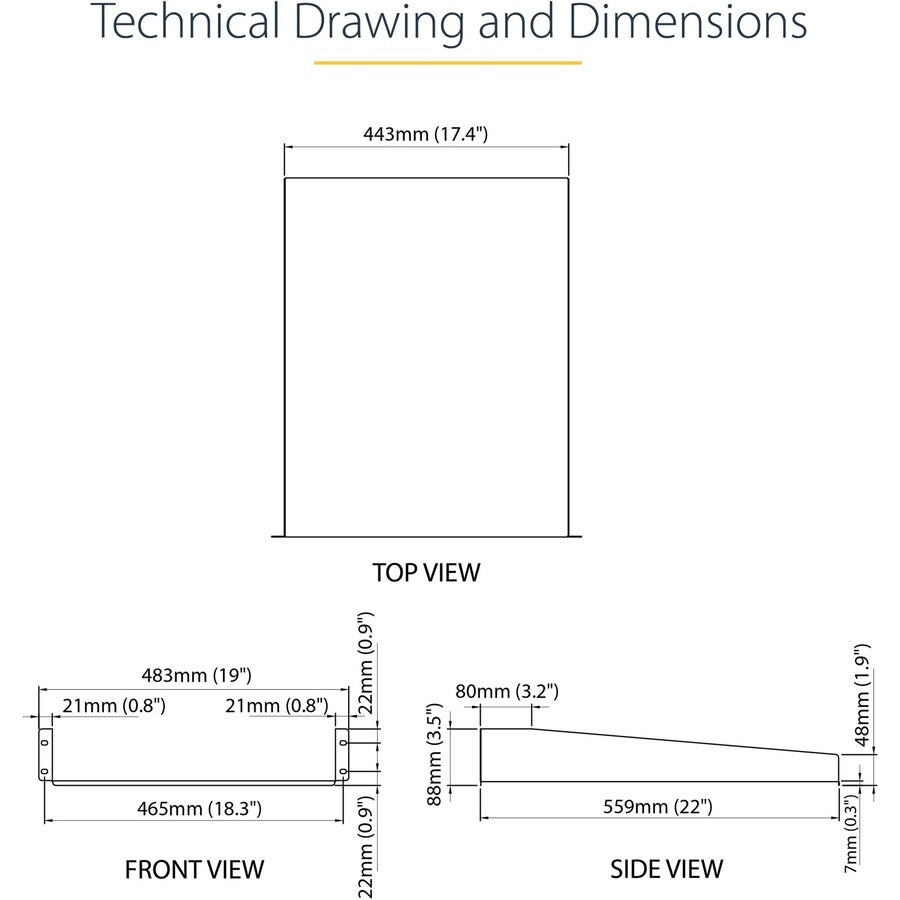 StarTech.com 2U 22in Depth Fixed Rack Mount Shelf - 50lbs / 22kg