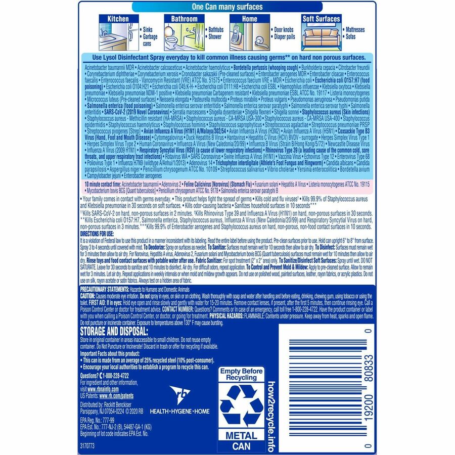 Lysol Early Morning Breeze Disinfectant Spray - 12.5 fl oz (0.4 quart) - Early Morning Breeze Scent - Disinfectant - Clear Can - 1 Each
