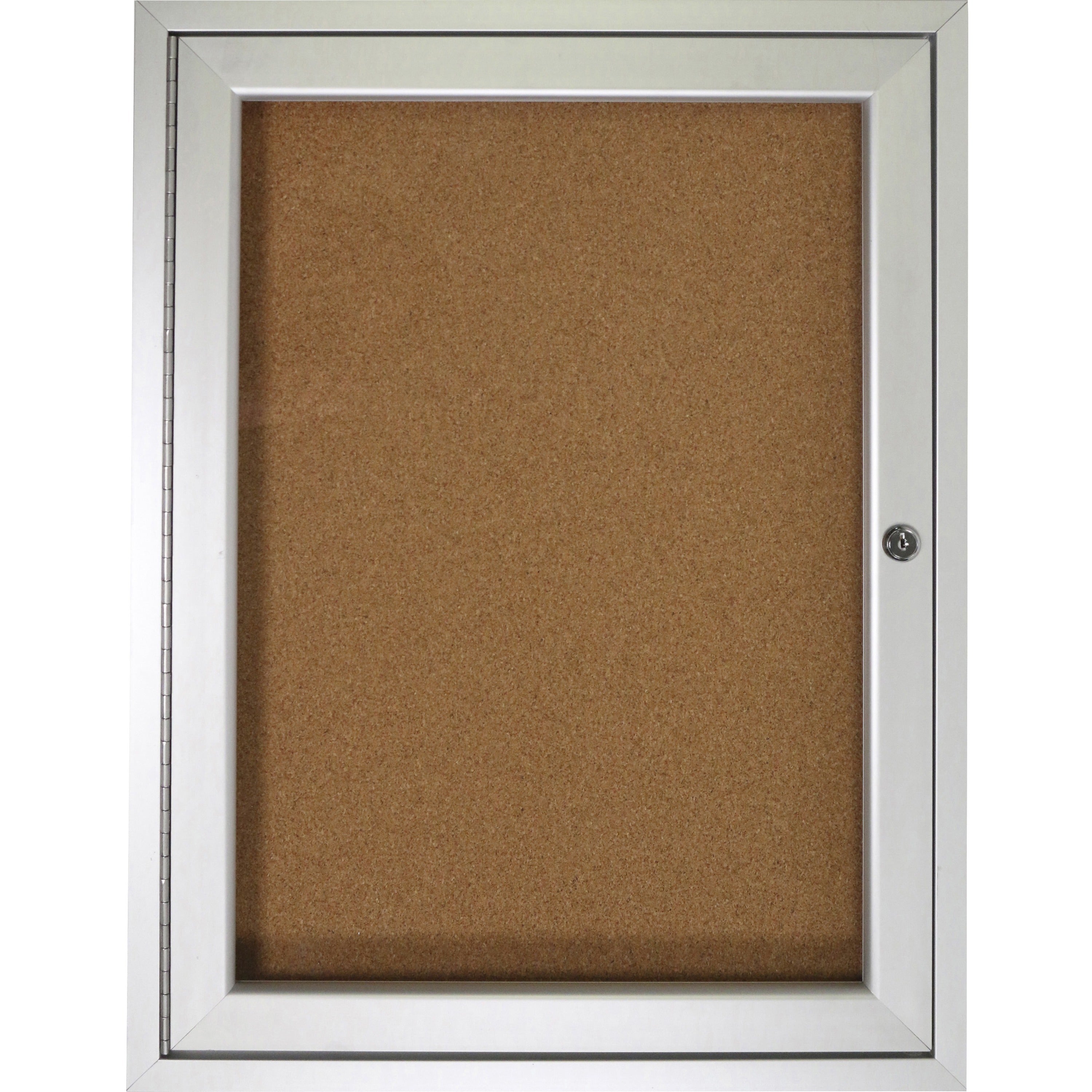 Ghent 1 Door Enclosed Natural Cork Bulletin Board with Satin Frame - 36" Board Height x 30" Board Width - Natural Cork Surface - Locking Door, Self-healing, Illuminated, Tamper Proof - Satin Aluminum Frame - 1 Each - TAA Compliant
