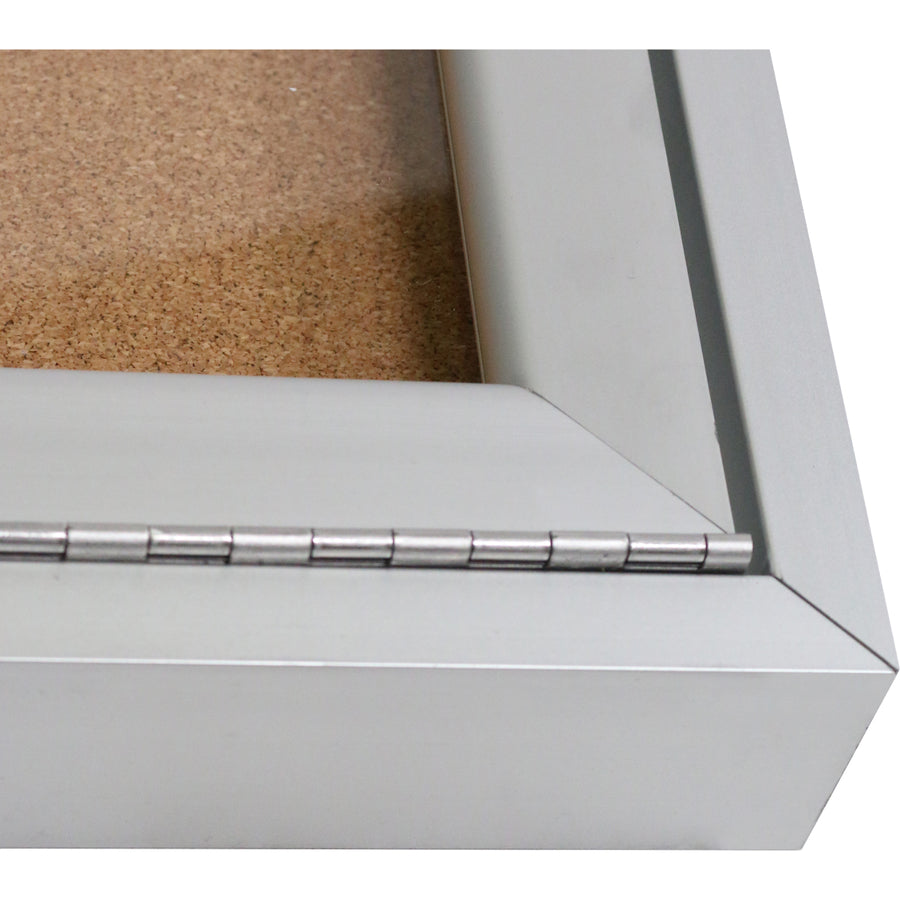 Ghent 1 Door Enclosed Natural Cork Bulletin Board with Satin Frame - 36" Board Height x 30" Board Width - Natural Cork Surface - Locking Door, Self-healing, Illuminated, Tamper Proof - Satin Aluminum Frame - 1 Each - TAA Compliant