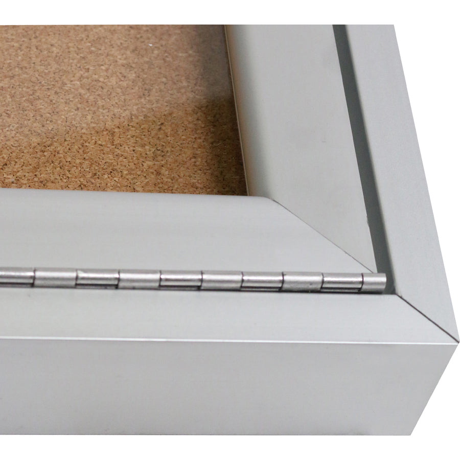 Ghent 1 Door Enclosed Natural Cork Bulletin Board with Satin Frame - 24" Board Height x 18" Board Width - Natural Cork Surface - Locking Door, Self-healing, Illuminated, Tamper Proof - Satin Aluminum Frame - 1 Each - TAA Compliant
