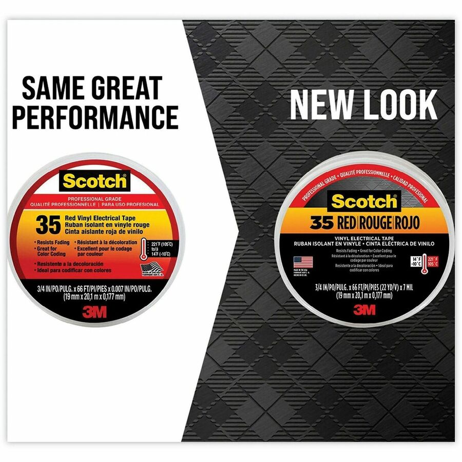 Scotch Insulating Tape - 22 yd Length x 0.75" Width - 3" Core - Red - Vinyl - Polyvinyl Chloride (PVC) Backing - Rubber Adhesive - For Identifying, Color Coding, Pipe, Electrical, Marking, Insulating - 1 Roll