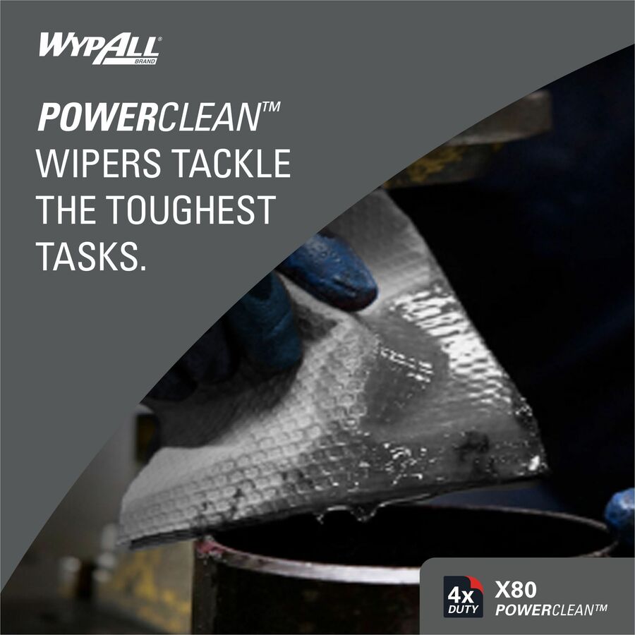 Wypall PowerClean X80 Heavy Duty Cloths, Quarter-fold, White, 12" x 12.5", 50 Cloths per Pack, 1 Carton