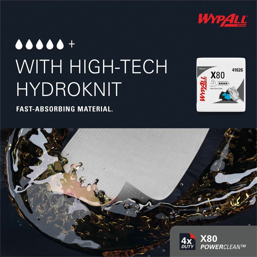 Wypall PowerClean X80 Heavy Duty Cloths, Quarter-fold, White, 12" x 12.5", 50 Cloths per Pack, 1 Carton