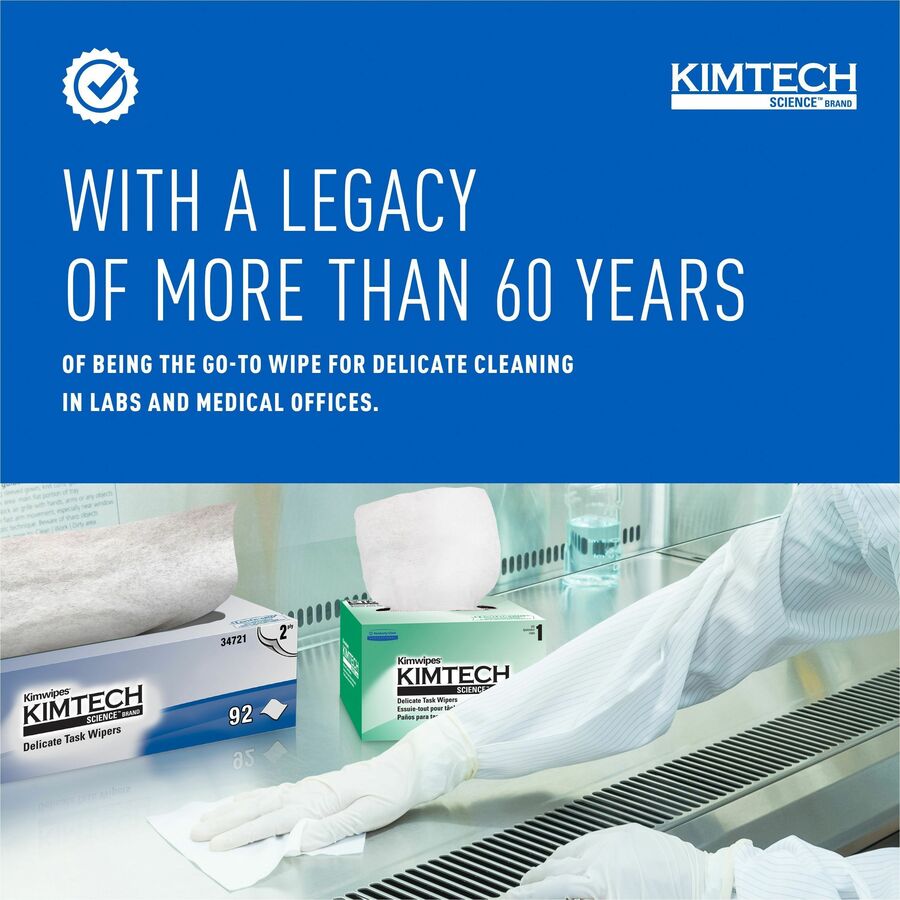 KIMTECH Science Kimwipes Delicate Task Wipers - 2 Ply - 14.40" Width x 16.40" Length - White - 92/Pack - 1 Carton