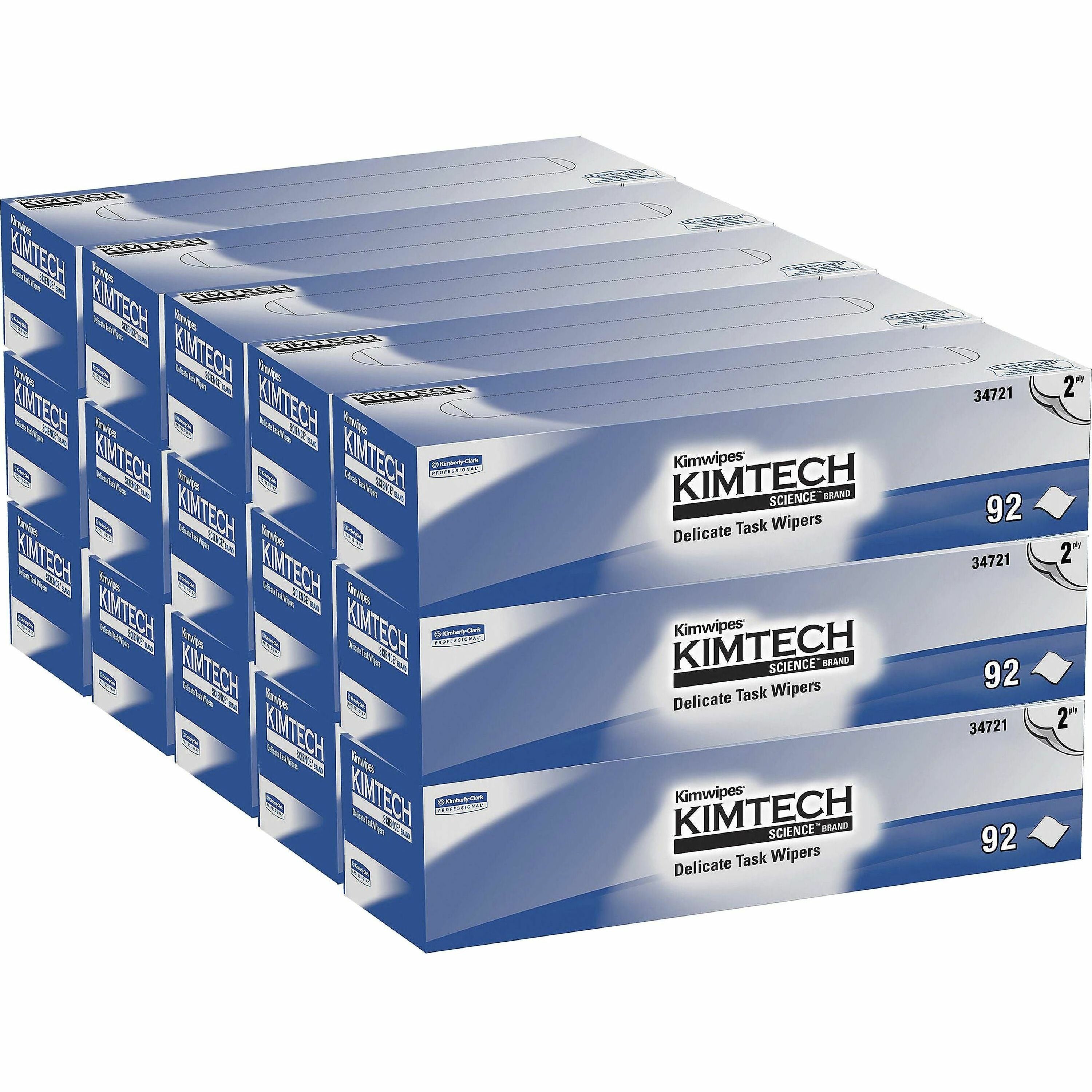 KIMTECH Science Kimwipes Delicate Task Wipers - 2 Ply - 14.40" Width x 16.40" Length - White - 92/Pack - 1 Carton
