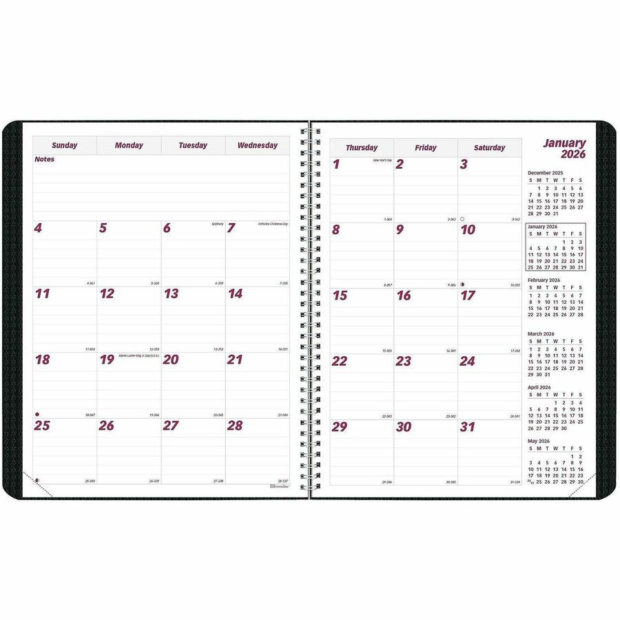 Brownline Duraflex Monthly Planner, 14-Month, December 2025–January 2027, 11" x 8.5", Twin Wire, Black Poly Cover, Heavy Duty, Notepad, Reference & Address Directory, 1 Each