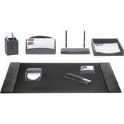 Dacasso 2200 Office Kit, Eight-Piece Desk Set, Crocodile Embossed Leather, Includes Desk Pad, Memo Holder, Business Card Holder, Pencil Cup, Letter Rack, Library Set, Letter Tray, Double Pen Stand, 1 Each