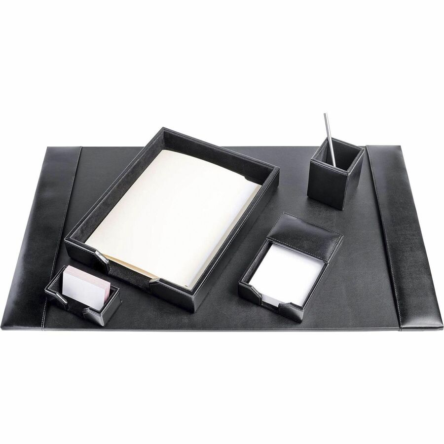 Dacasso Bonded Leather Desk Set, Five-Piece, Includes Desk Pad, Letter Tray, Pencil Cup, Memo Holder, Business Card Holder, 1 Each