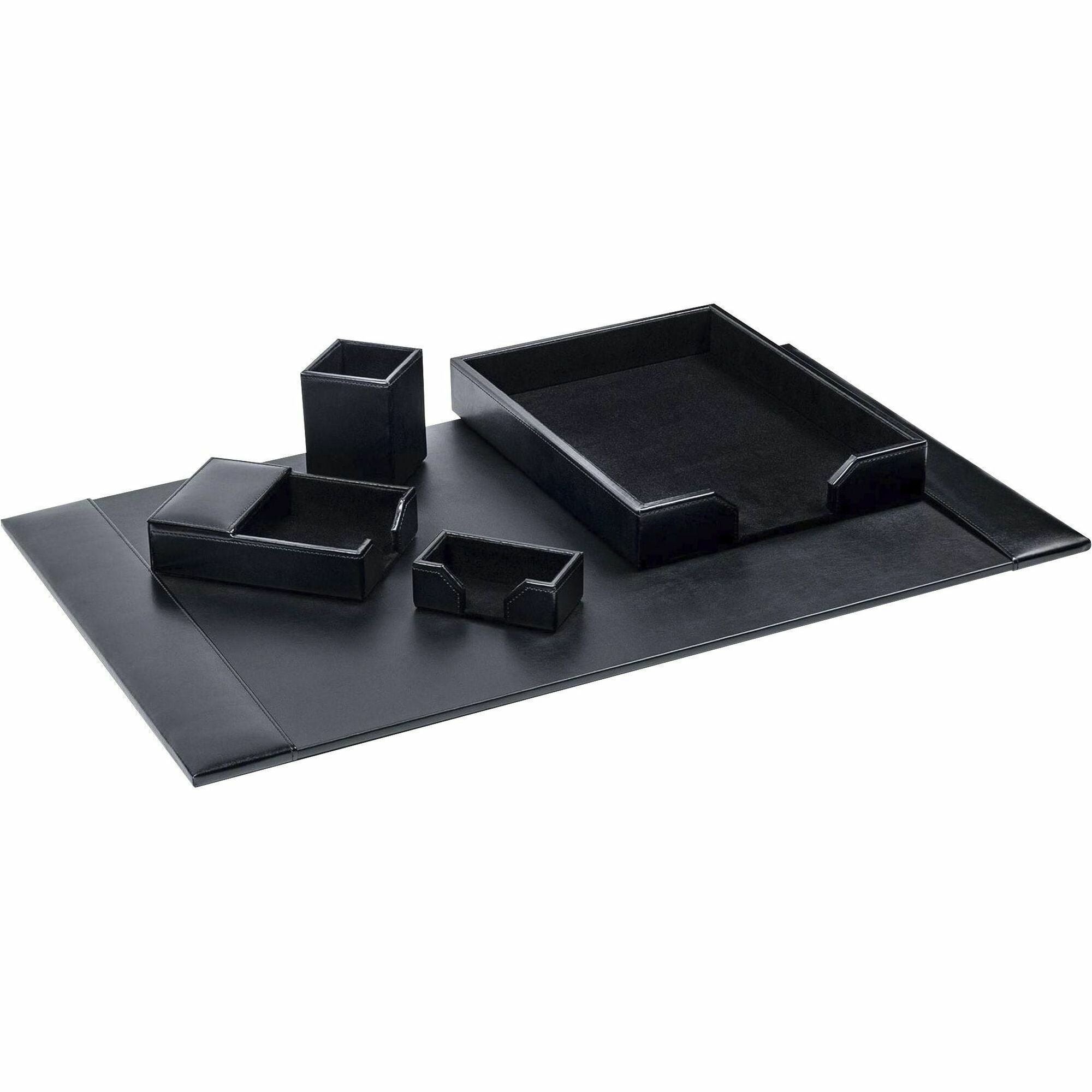 Dacasso Bonded Leather Desk Set, Five-Piece, Includes Desk Pad, Letter Tray, Pencil Cup, Memo Holder, Business Card Holder, 1 Each