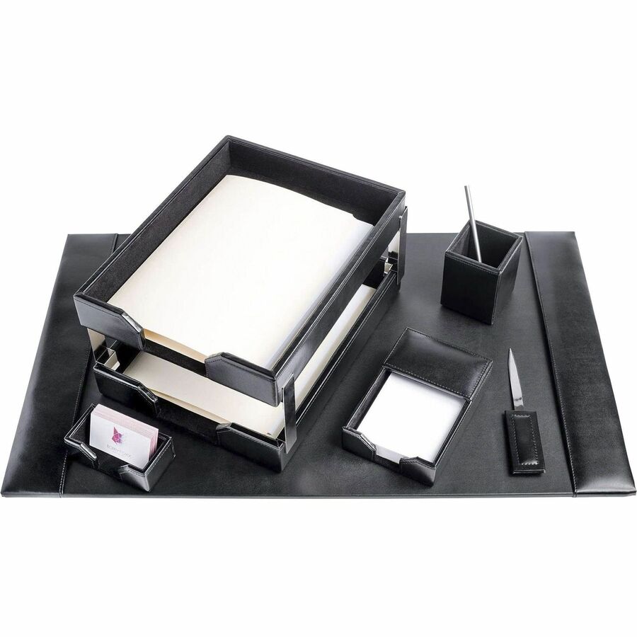 Dacasso 8-Piece Econo-Line Desk Set - Bonded Black Leather