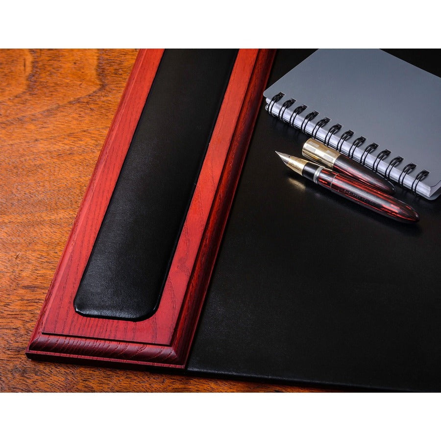 Dacasso Rosewood & Leather Side-Rail Desk Pad - 20" Width - Leather - Black - 1 Each