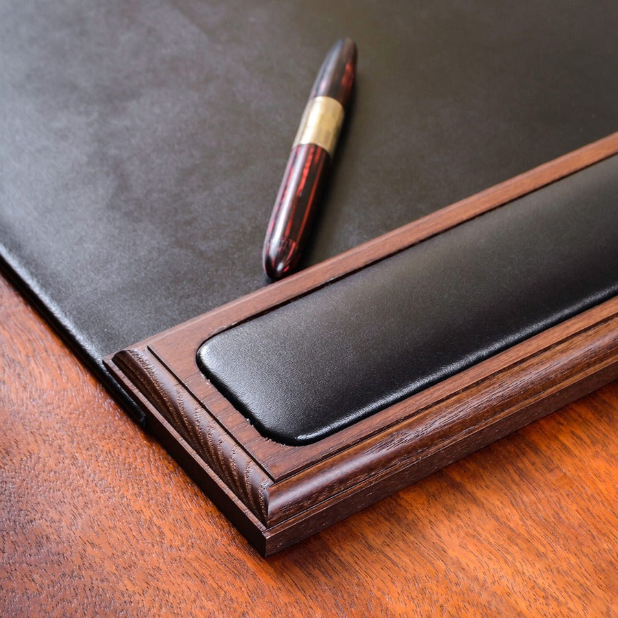 Dacasso Walnut & Leather Side-Rail Desk Pad - 20.50" Width - Leather - Brown - 1 Each