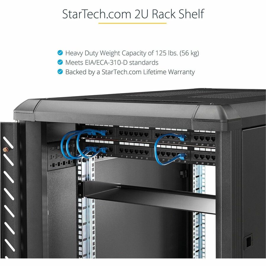 StarTech.com 2U Rack Mount Cantilever Shelf - 125lbs / 56kg - 18 in. Deep