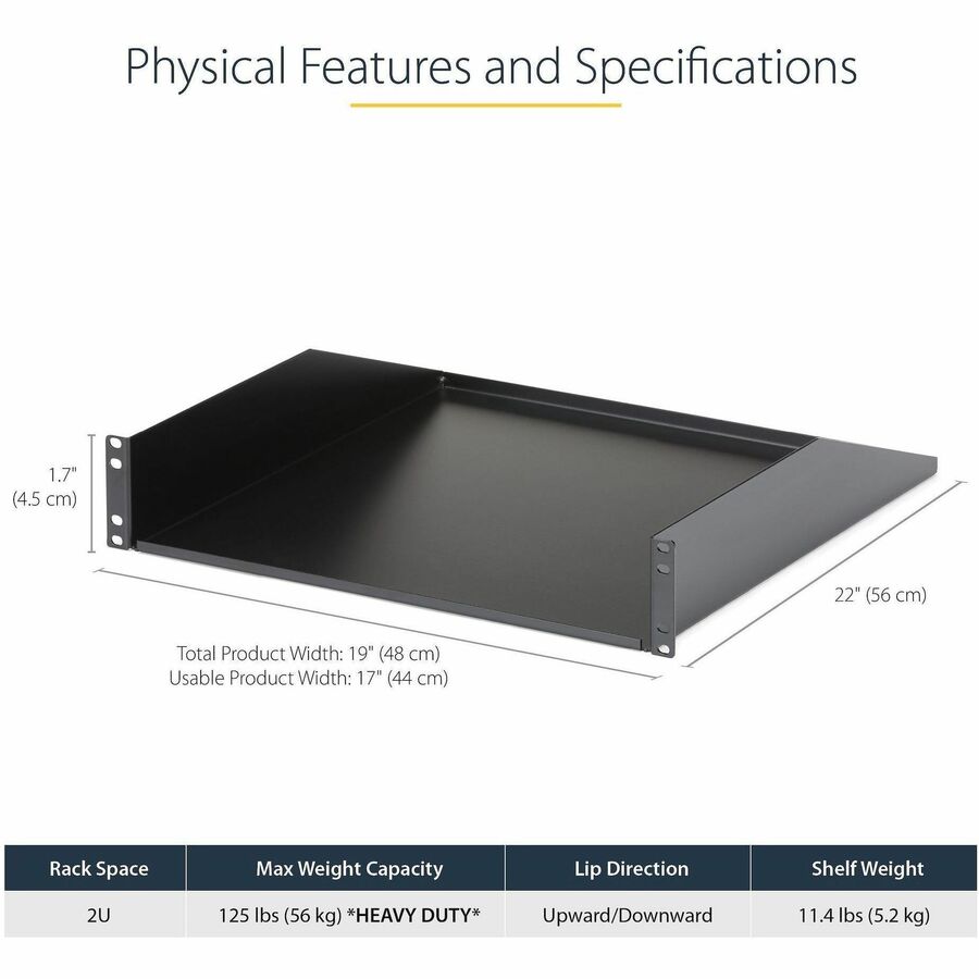 StarTech.com 2U Rack Mount Cantilever Shelf - 125lbs / 56kg - 18 in. Deep