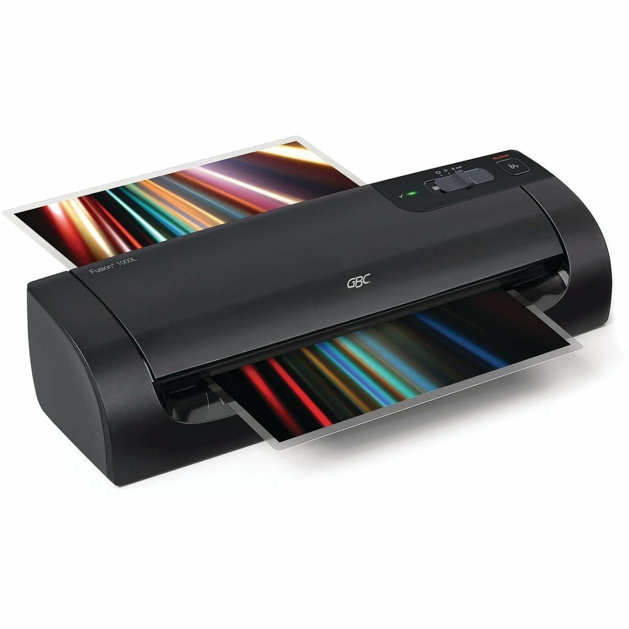 GBC Fusion 1000L 9" Laminator, Black, Hot Pouch, 3-5 mil Thickness, Manual Release, 1 Each, Includes 10 EZUse Laminating Pouches