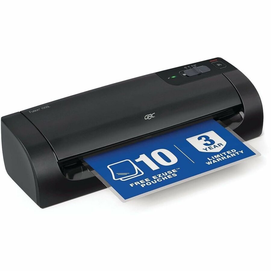 GBC Fusion 1000L 9" Laminator, Black, Hot Pouch, 3-5 mil Thickness, Manual Release, 1 Each, Includes 10 EZUse Laminating Pouches