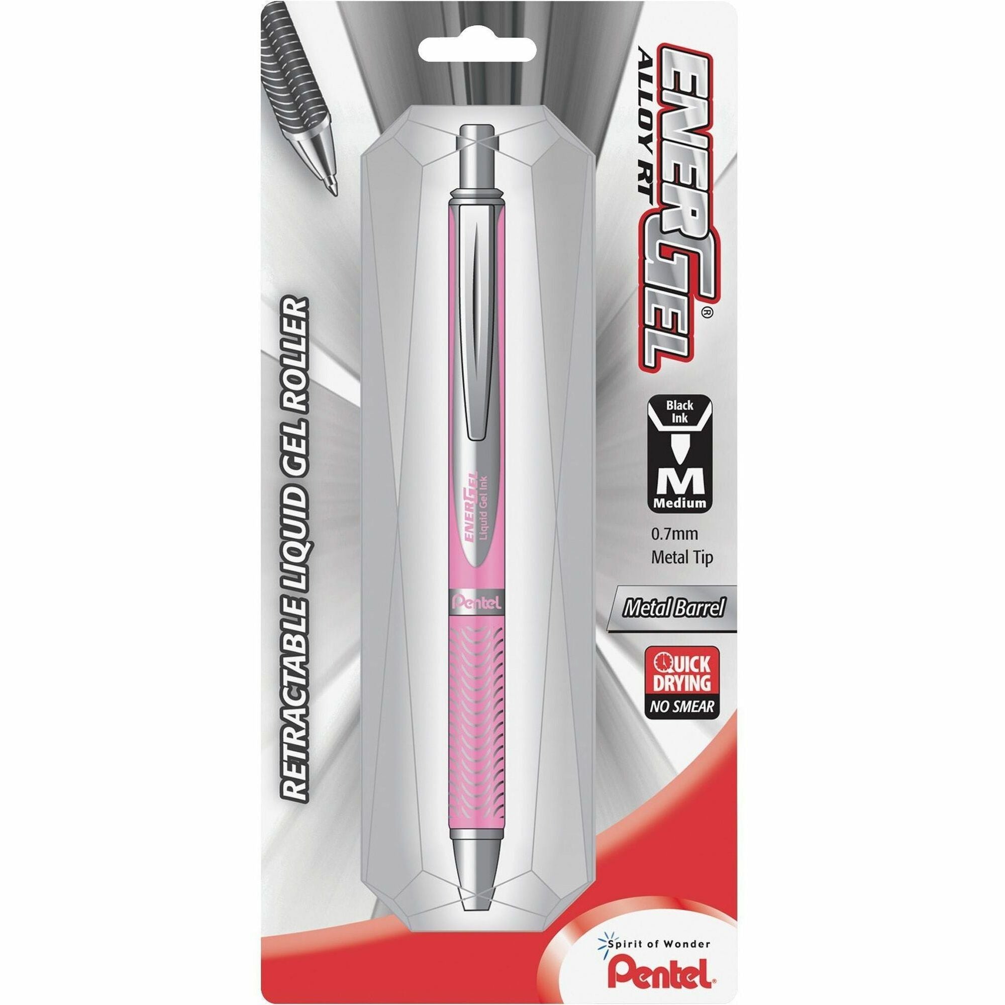 EnerGel EnerGel Alloy Retractable Gel Pens - 0.7 mm Medium Pen Point - Refillable - Retractable - Black Ink - Gel-based - Metallic Pink Aluminum Alloy Barrel - Stainless Steel Tip - 1 Pack