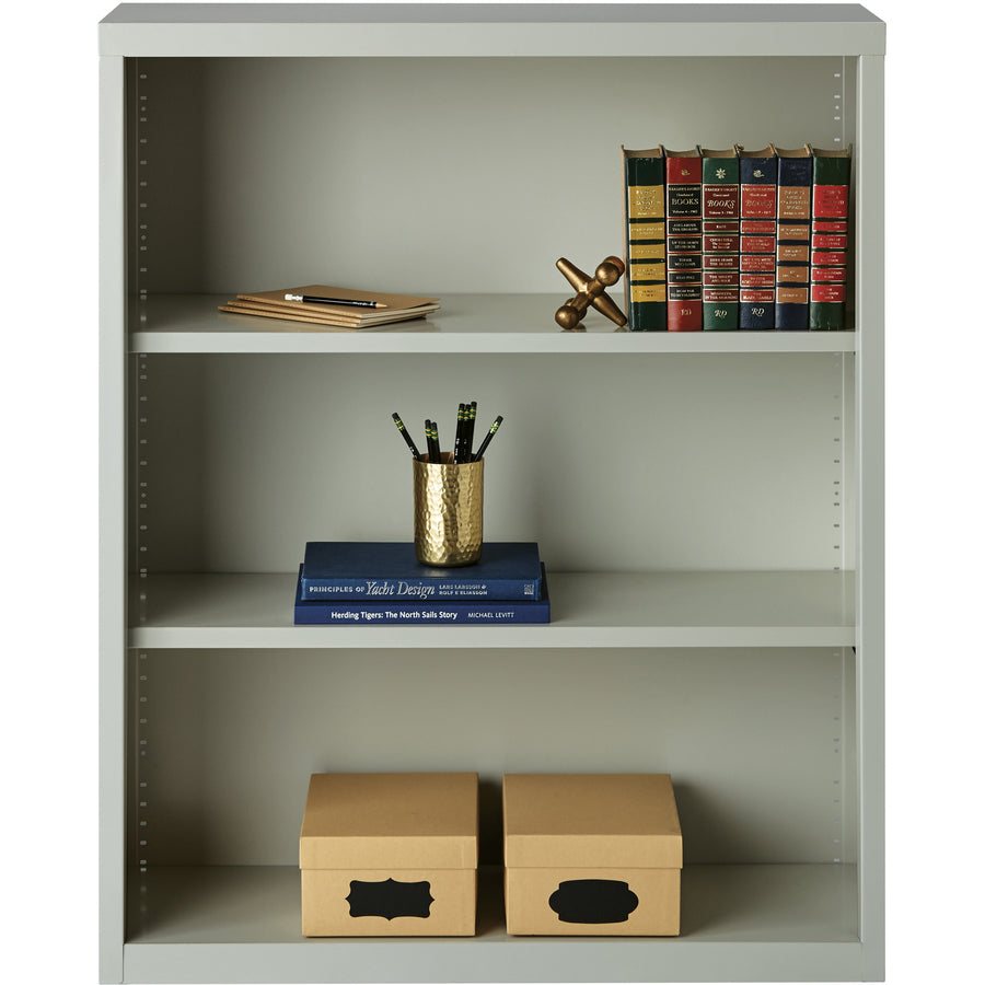 Lorell Fortress Series Bookcase - 34.5" Width x 13" Depth x 42" Height - 3 x Shelf(ves) - Light Gray - Powder Coated - Steel - Recycled