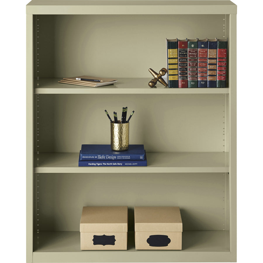 Lorell Fortress Series Bookcase - 34.5" Width x 13" Depth x 42" Height - 3 x Shelf(ves) - Putty - Powder Coated - Steel - Recycled