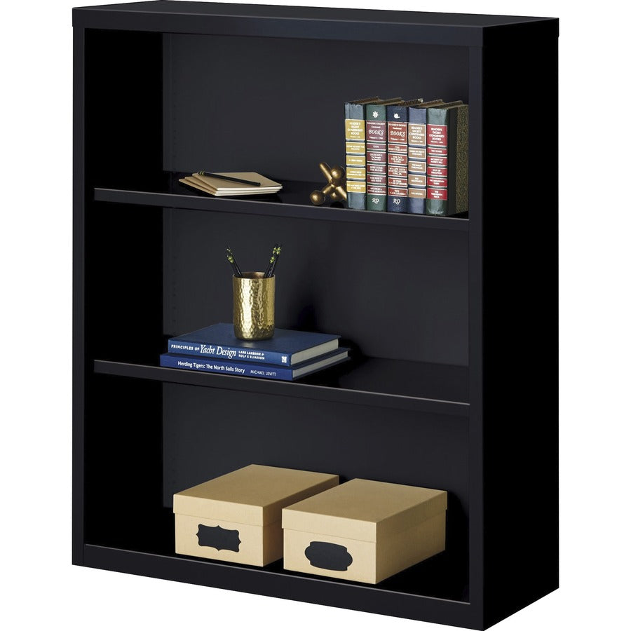 Lorell Fortress Series Bookcase - 34.5" Width x 13" Depth x 42" Height - 3 x Shelf(ves) - Black - Powder Coated - Steel - Recycled