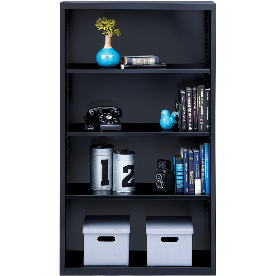 Lorell Fortress Series Bookcase - 34.5" Width x 13" Depth x 60" Height - 4 x Shelf(ves) - Black - Powder Coated - Steel - Recycled