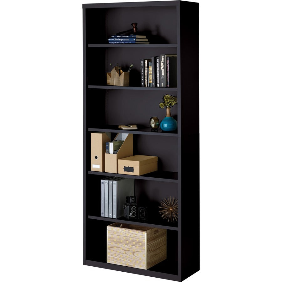 Lorell Fortress Series Bookcase - 34.5" Width x 13" Depth x 82" Height - 6 x Shelf(ves) - Black - Powder Coated - Steel - Recycled