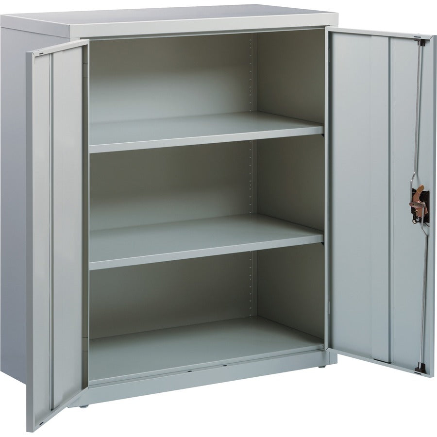 Lorell Fortress Series Storage Cabinet - 36" Width x 18" Depth x 42" Height - 3 x Shelf(ves) - Recessed Locking Handle, Hinged Door, Durable, Sturdy, Adjustable Shelf - Light Gray - Powder Coated - Steel - Recycled