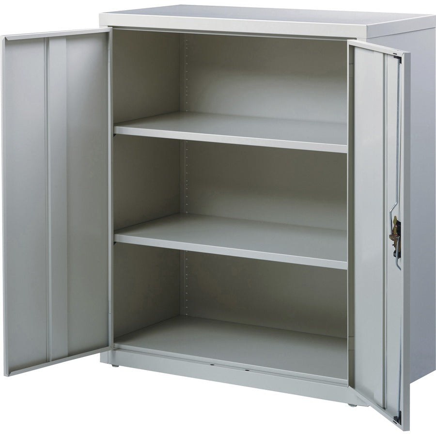 Lorell Fortress Series Storage Cabinet - 36" Width x 18" Depth x 42" Height - 3 x Shelf(ves) - Recessed Locking Handle, Hinged Door, Durable, Sturdy, Adjustable Shelf - Light Gray - Powder Coated - Steel - Recycled