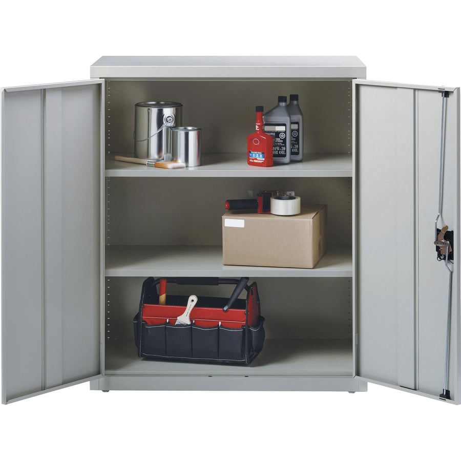 Lorell Fortress Series Storage Cabinet - 36" Width x 18" Depth x 42" Height - 3 x Shelf(ves) - Recessed Locking Handle, Hinged Door, Durable, Sturdy, Adjustable Shelf - Light Gray - Powder Coated - Steel - Recycled