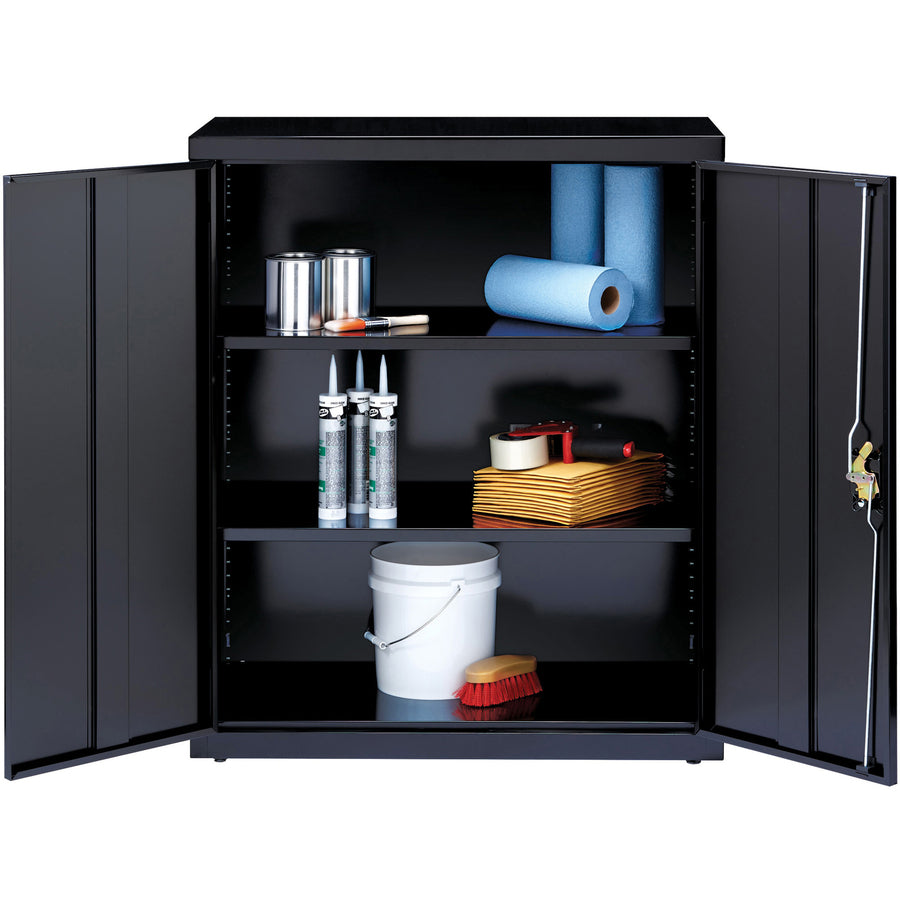 Lorell Fortress Series Storage Cabinet - 36" Width x 18" Depth x 42" Height - 3 x Shelf(ves) - Recessed Locking Handle, Hinged Door, Durable - Black - Powder Coated - Steel - Recycled
