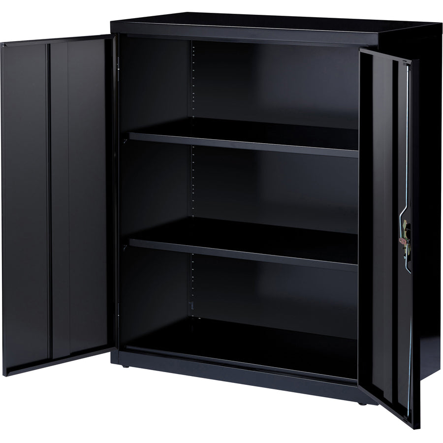 Lorell Fortress Series Storage Cabinet - 36" Width x 18" Depth x 42" Height - 3 x Shelf(ves) - Recessed Locking Handle, Hinged Door, Durable - Black - Powder Coated - Steel - Recycled