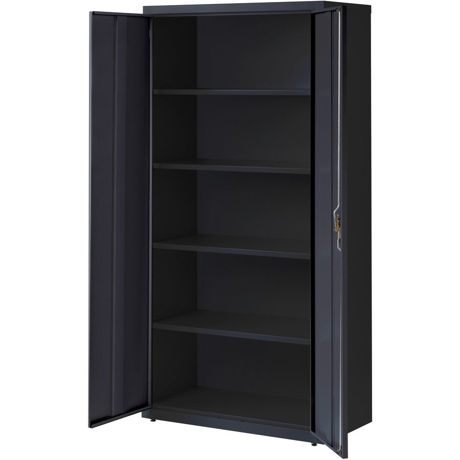Lorell Fortress Series Storage Cabinet - 36" Width x 18" Depth x 72" Height - 5 x Shelf(ves) - Recessed Locking Handle, Hinged Door, Durable - Black - Powder Coated - Steel - Recycled
